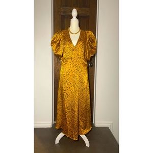 Gold Puff Sleeved Leopard Dress